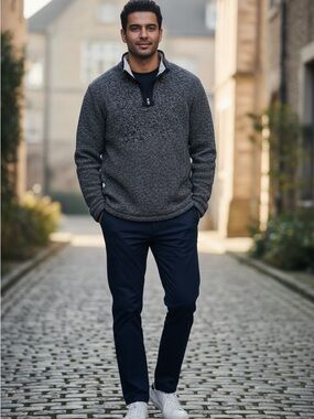 Orvis Men's Gray Quarter-Zip Fleece Sweater